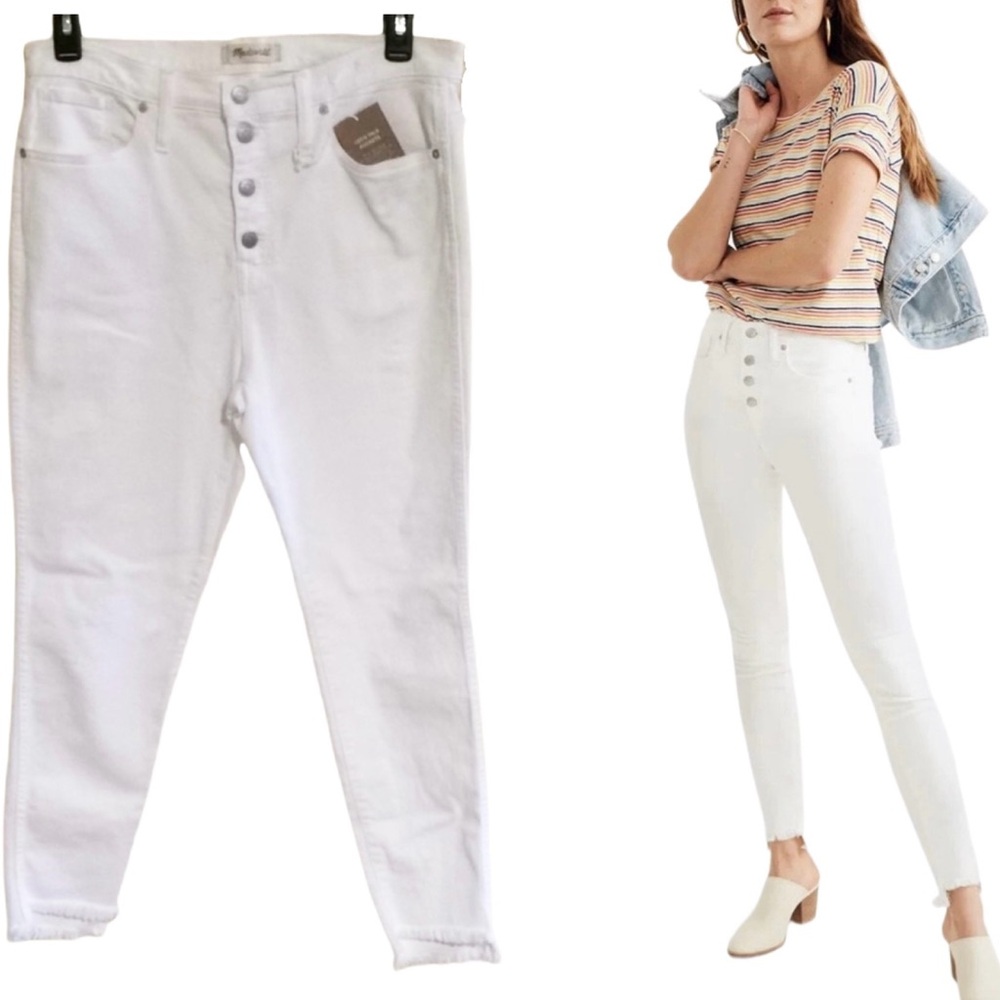 Madewell Womens Petite High-Rise Skinny Jeans NWT Pure White Step-Hem 35W